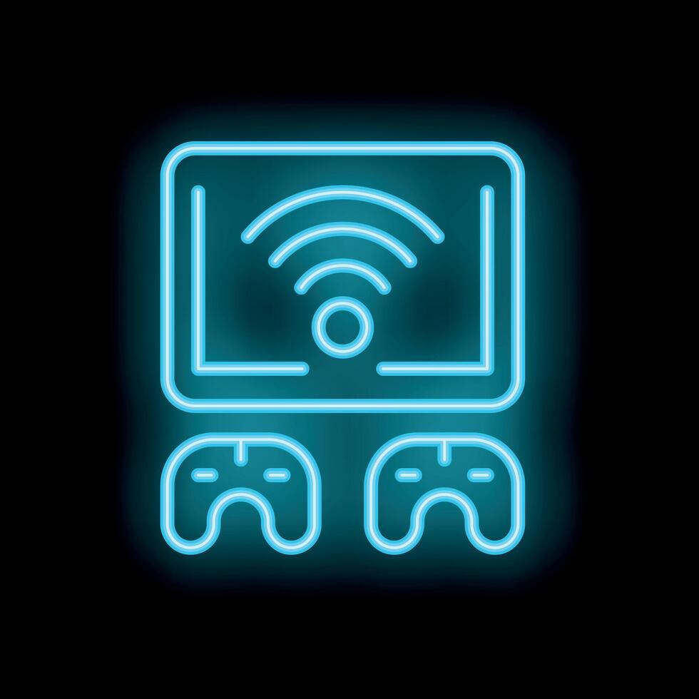Neon icon of online game streaming service vector
