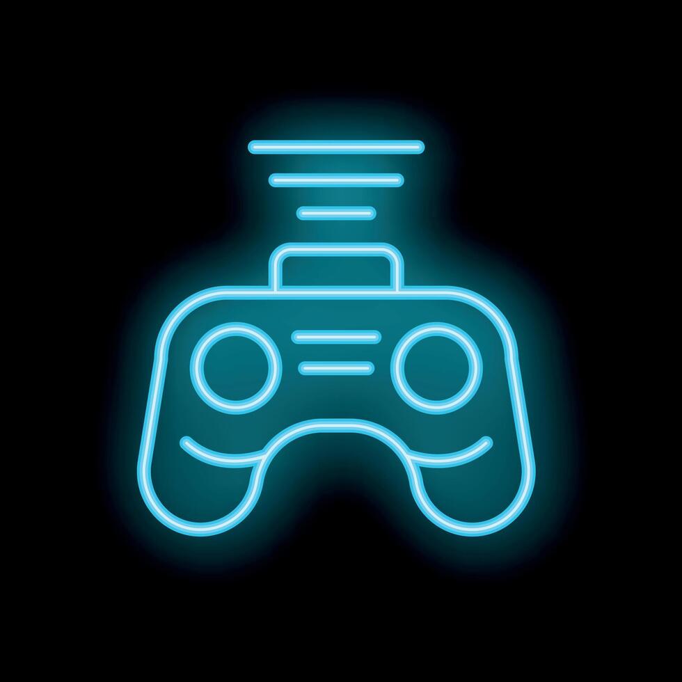 Neon game controller sending wireless signal icon vector