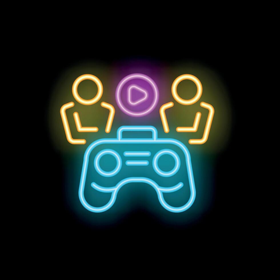 Two people playing game neon sign on black background vector