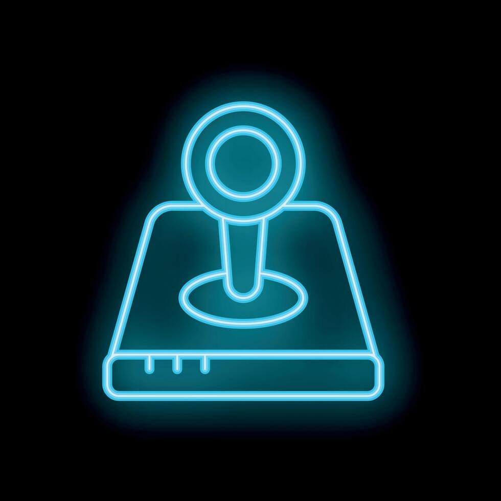 Neon icon of retro game joystick glowing on black background vector
