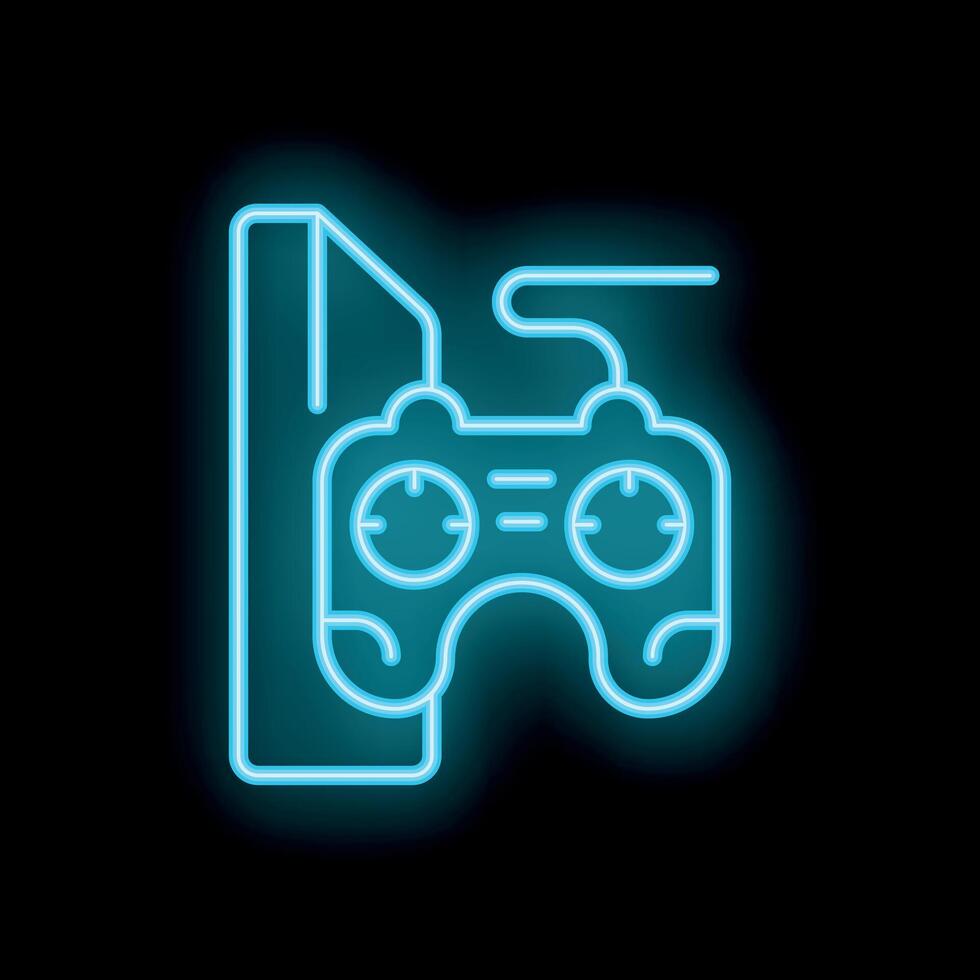 Neon game controller glowing on black background vector