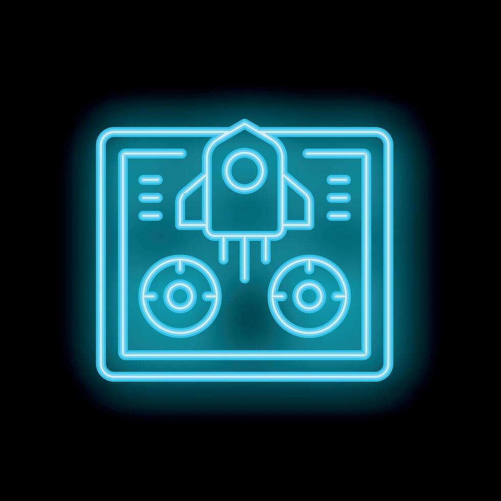 Neon rocket launch control panel startup business icon vector