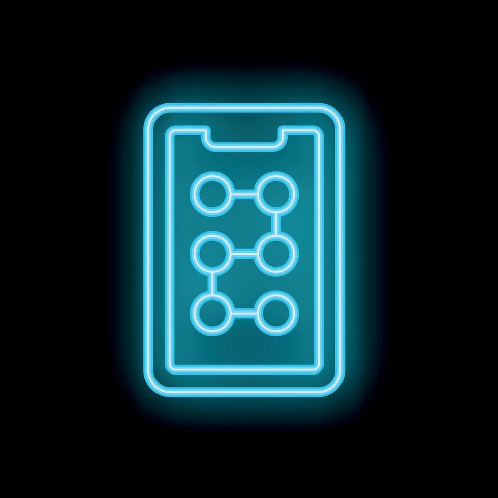 Neon icon of smartphone showing connected dots on screen vector