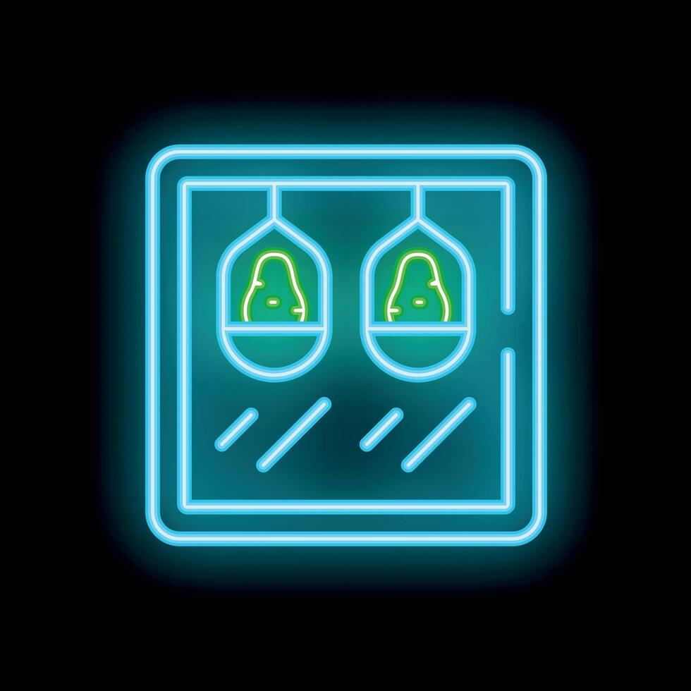 Neon icon of a cable car moving up a mountain vector