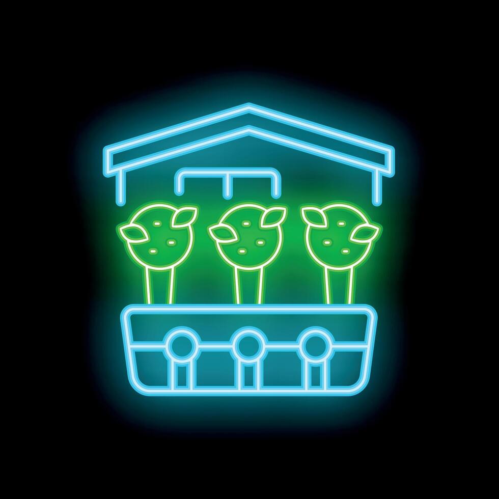 Neon icon of plants growing inside a greenhouse vector