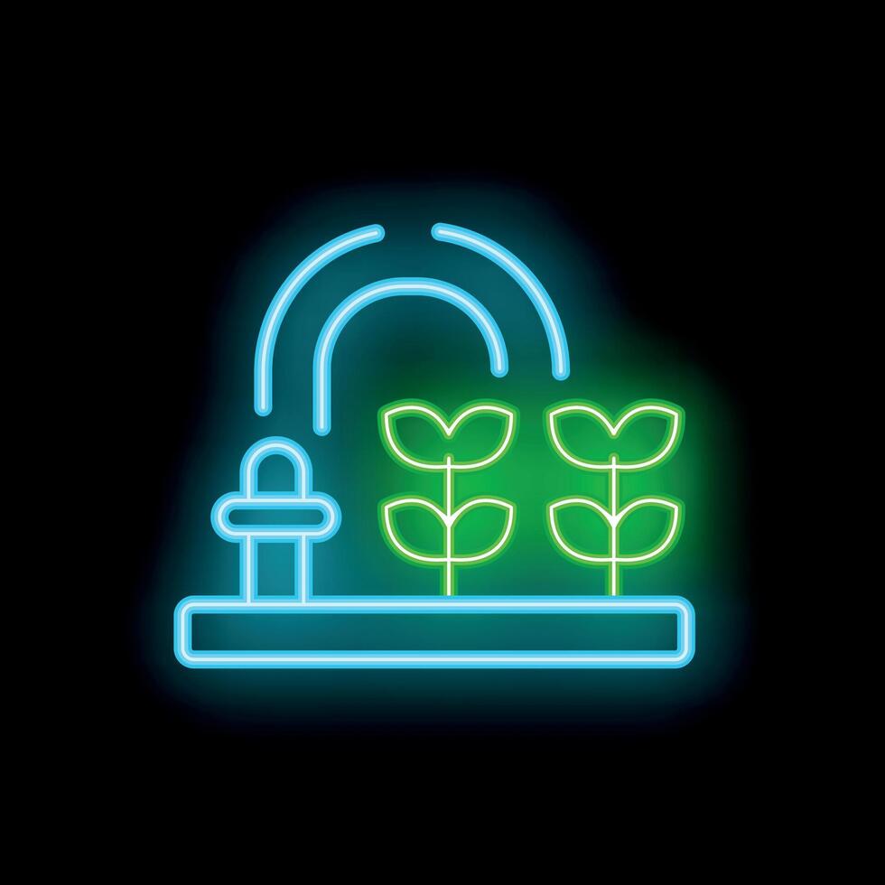 Neon icon of a sprinkler system watering plants vector