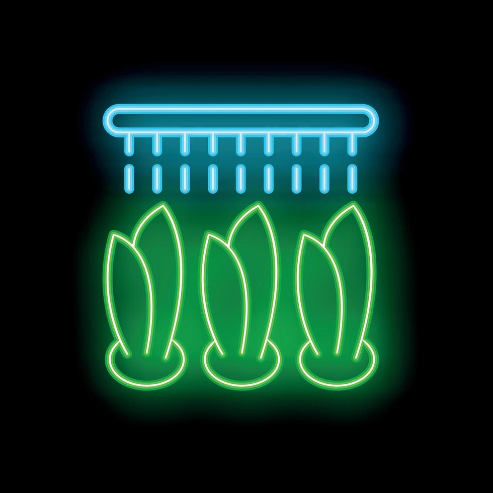 Neon sign showing sprinkler system watering plants vector