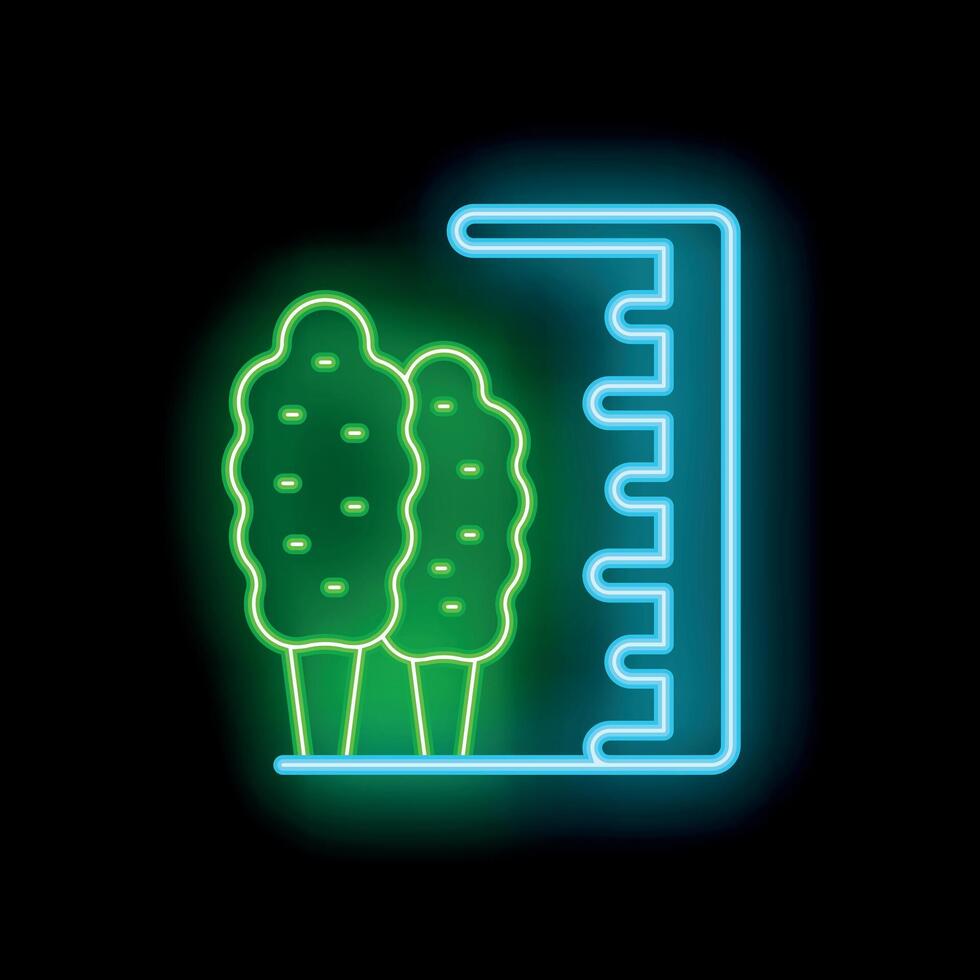 Neon icon of trees and ruler representing forest height measurement vector