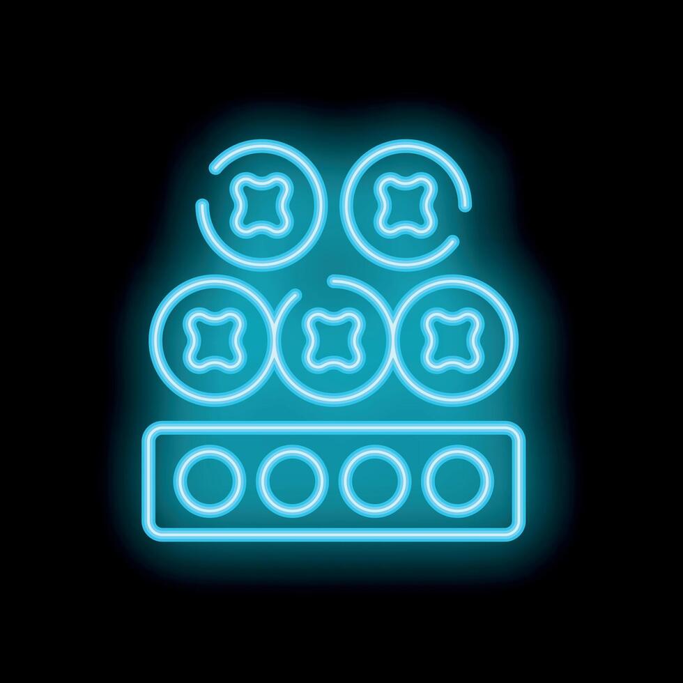 Neon sign representing battery charging station with accumulators being charged vector