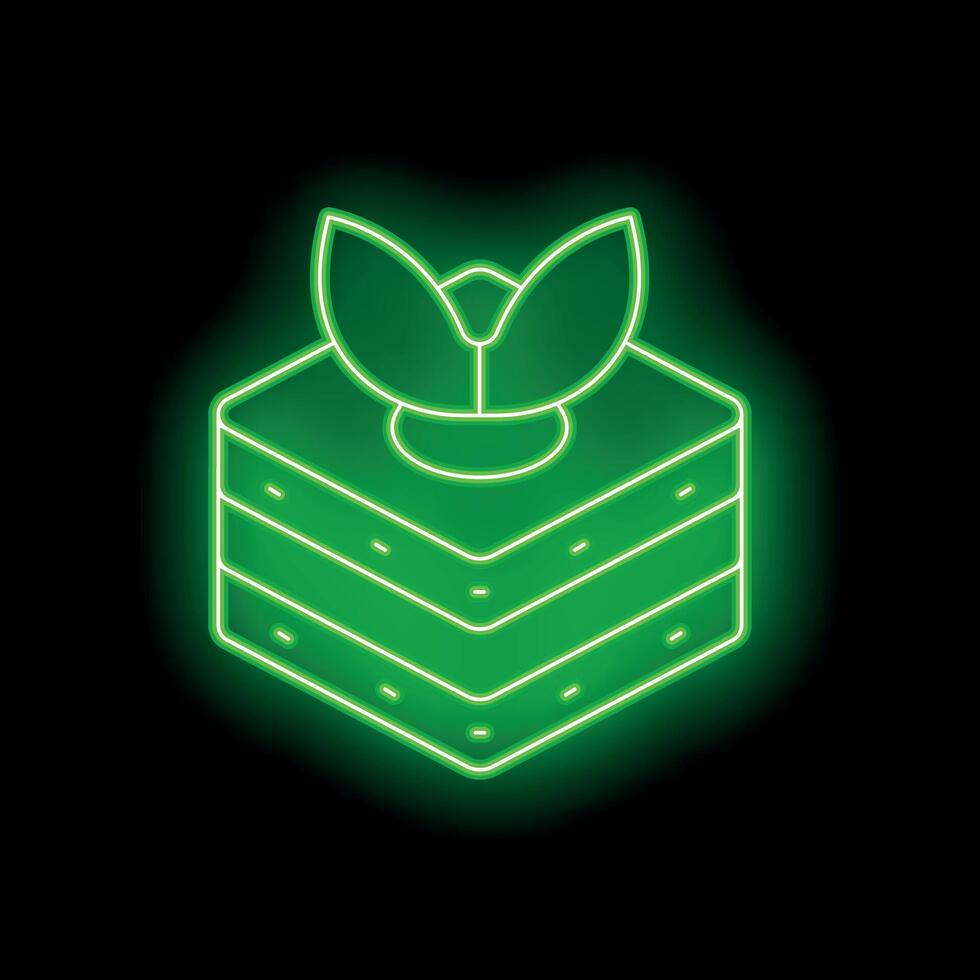 Green neon style icon showing server with leaf representing green hosting vector