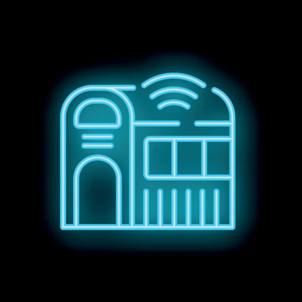 Neon smart home logo illustrating home automation system vector