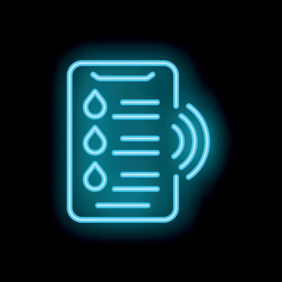 Neon icon of smartphone showing water drinking reminder app interface vector