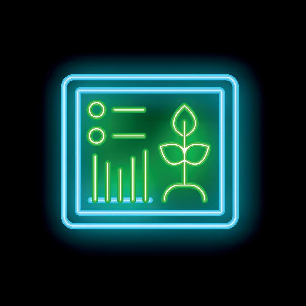 Neon green icon of plant growth research data on screen vector