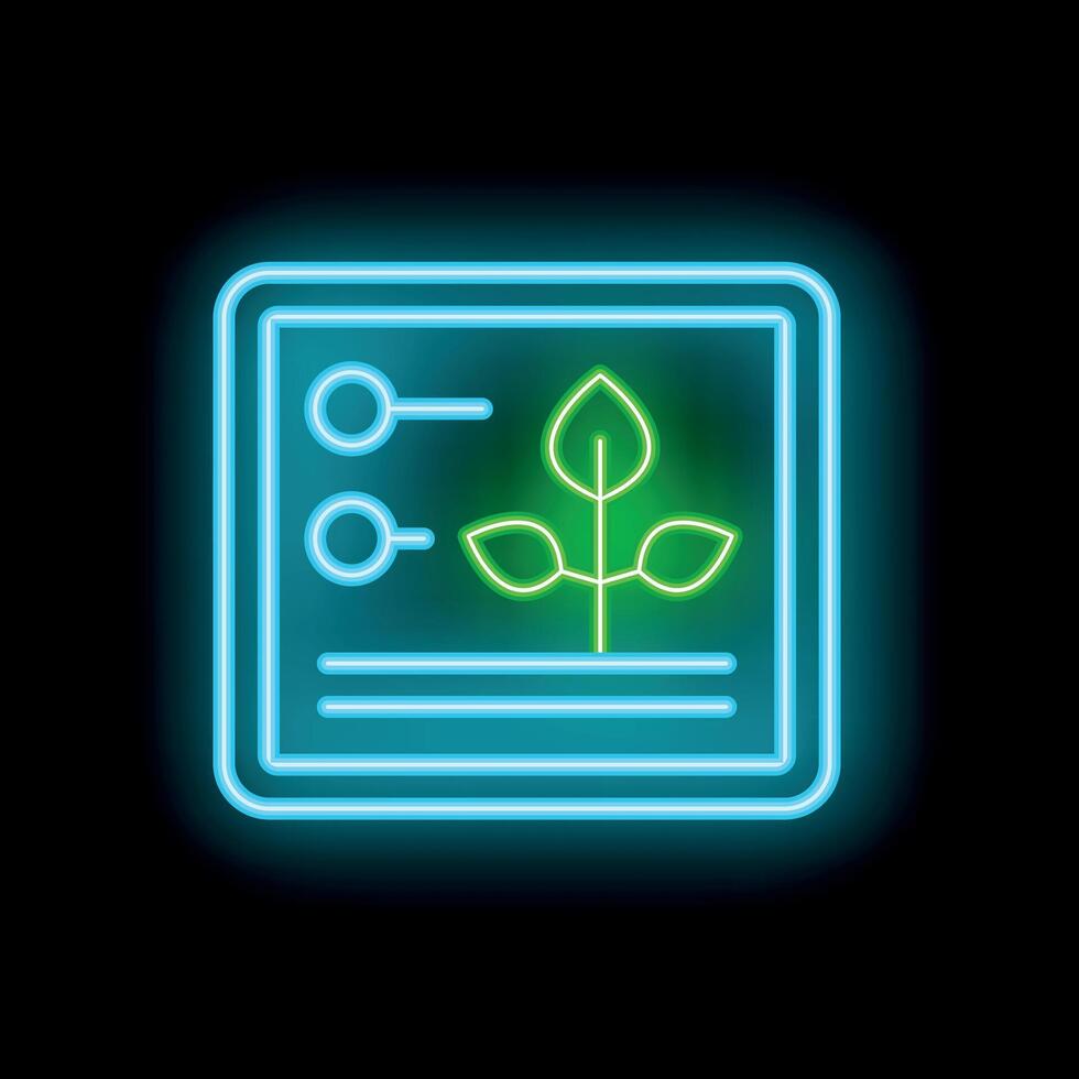Neon icon of a plant growing inside a device representing indoor farming vector