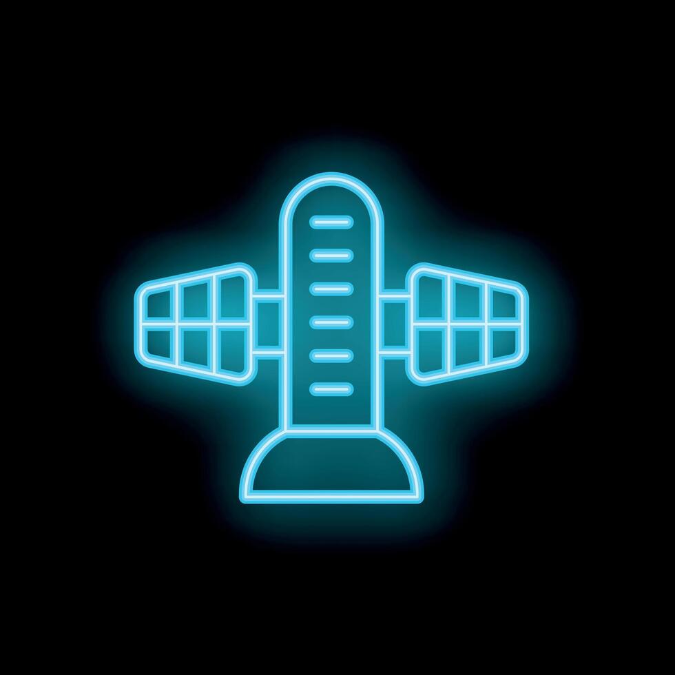 Neon satellite icon glowing in the night sky vector