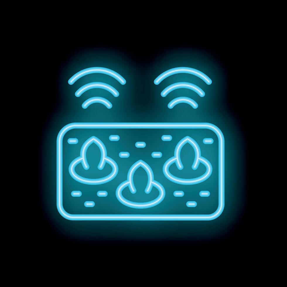 Smart farm neon icon illustrating remote farming technology vector