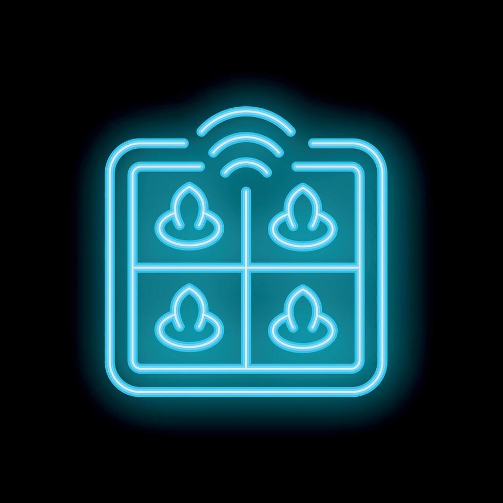 Neon icon of smart farm monitoring system for greenhouse vector