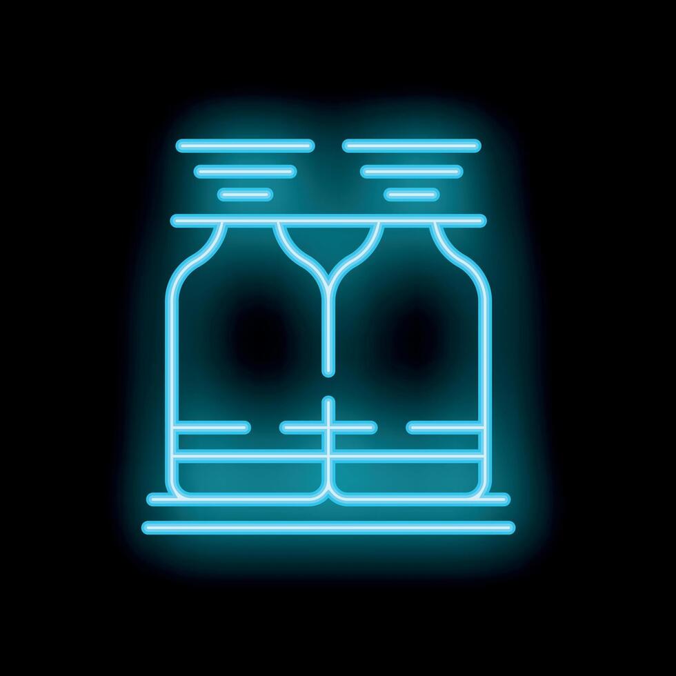 Blue neon sign of two bottles of milk on a shelf vector