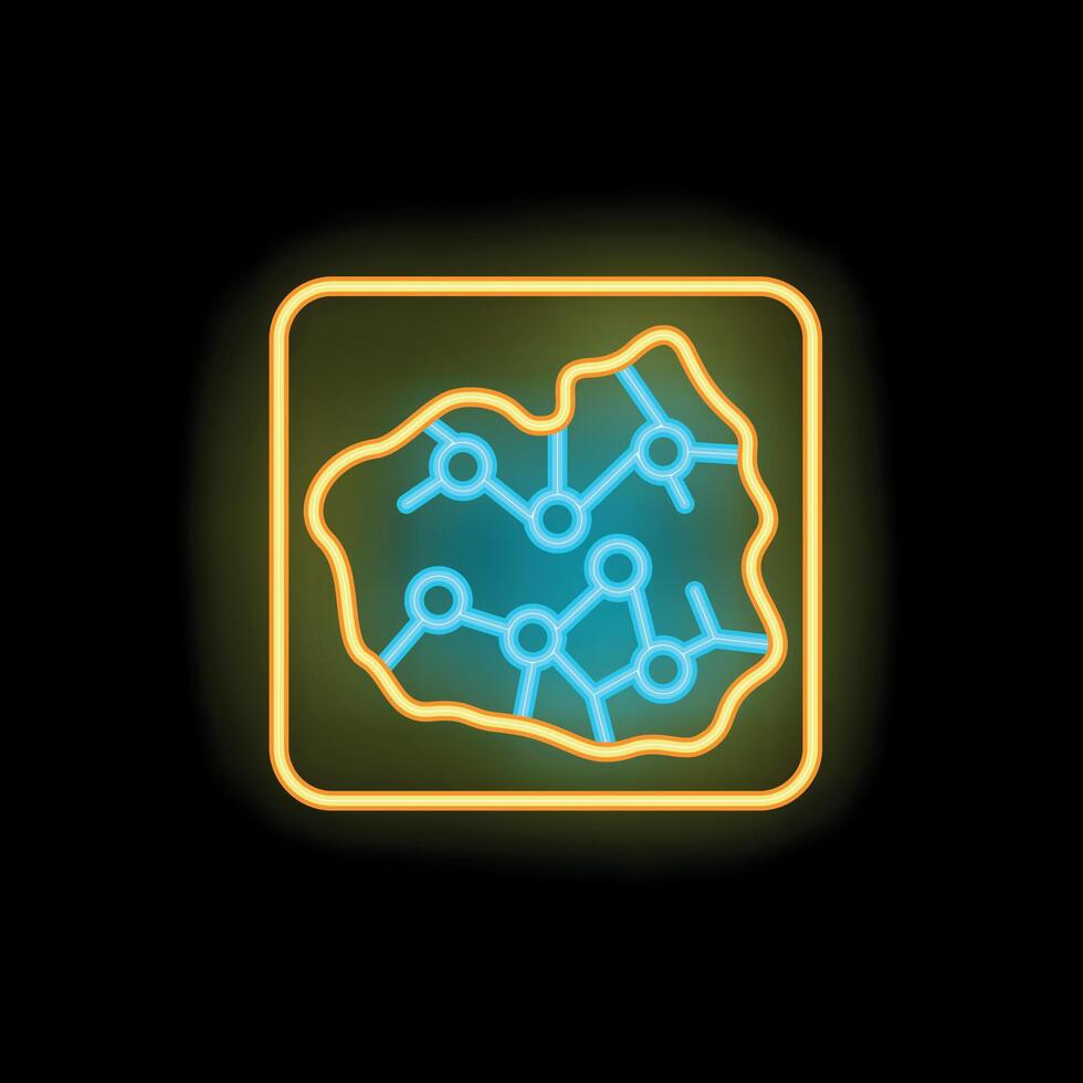 Neon icon of chemical bonds inside a square vector