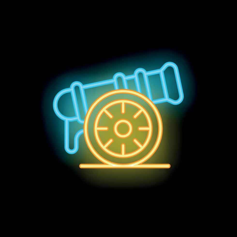 Brightly colored blue and yellow neon cannon resting on a black background vector