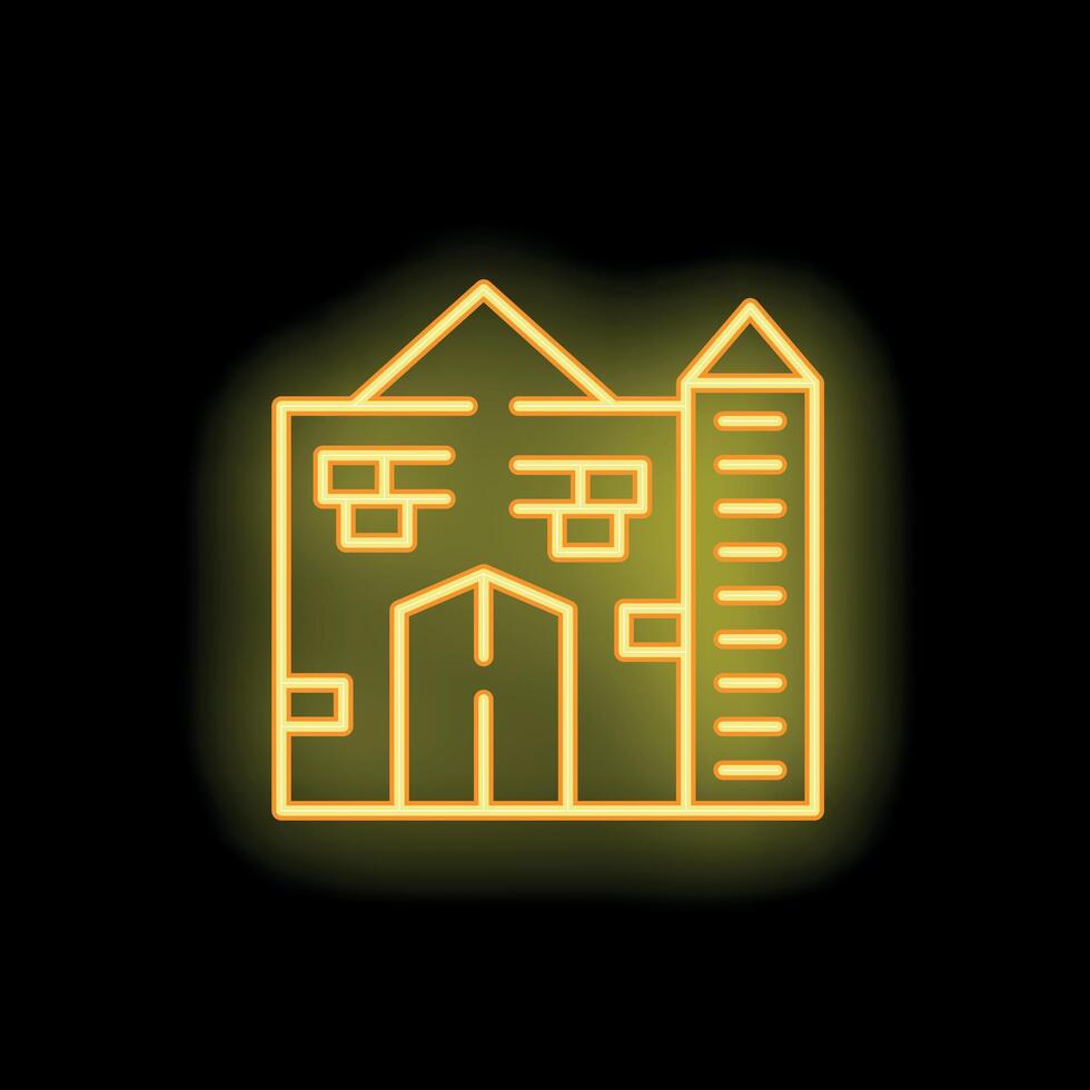 Glowing neon icon of a medieval castle with tower on black background vector