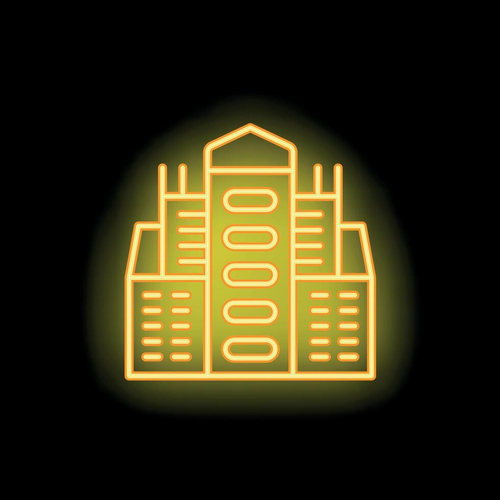 Yellow neon sign of a generic office building with columns on black background vector