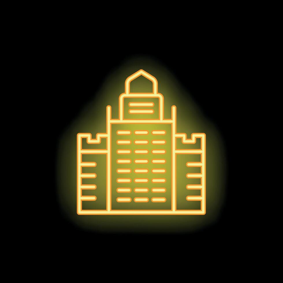 Yellow neon sign of a big city with skyscrapers on black background vector