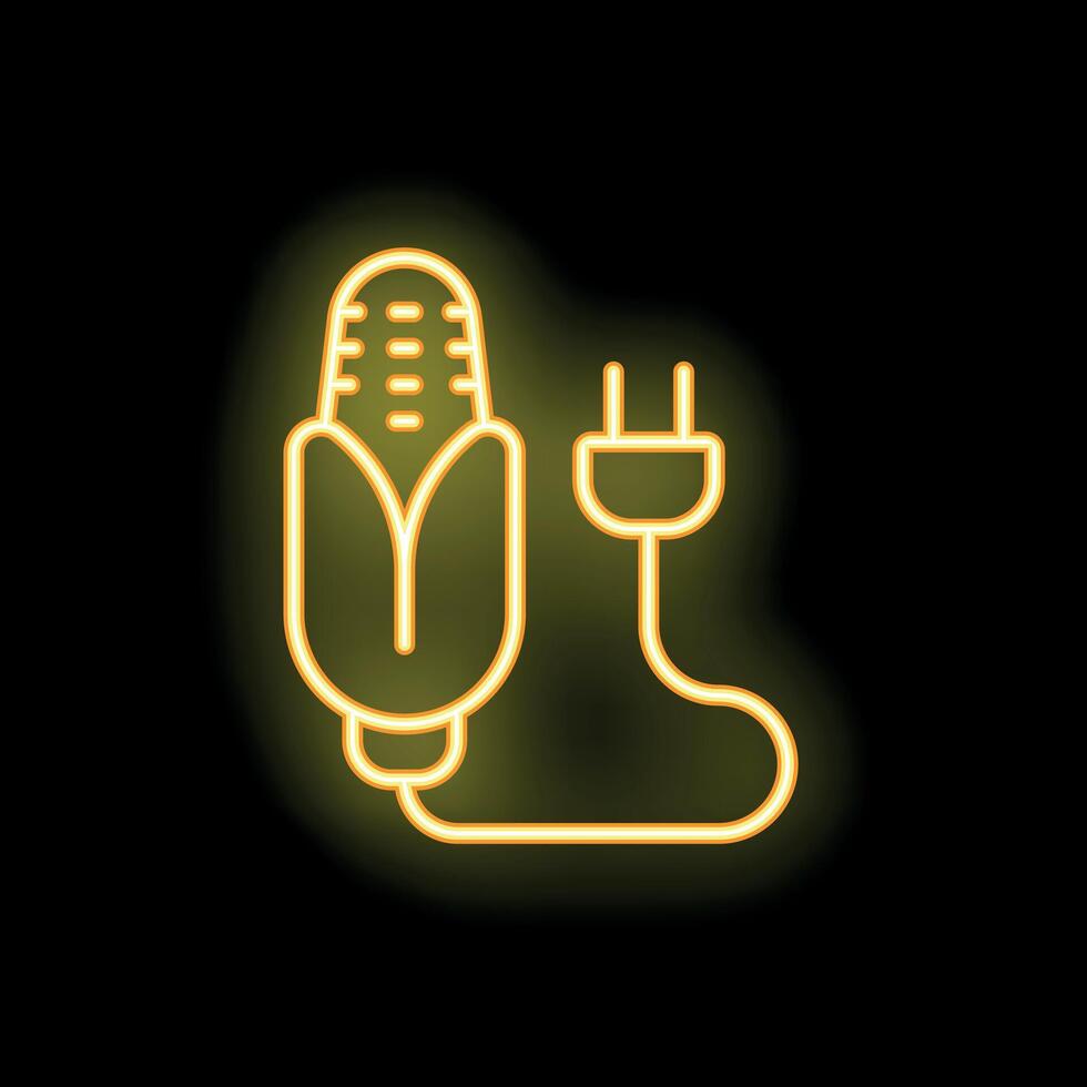 Neon icon of corn cob connected to power plug symbolizing biofuel energy vector
