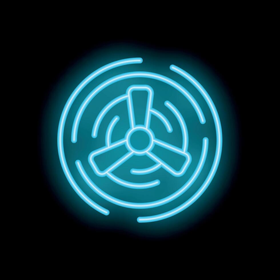 Neon sign of a fan spinning and generating fresh airflow vector
