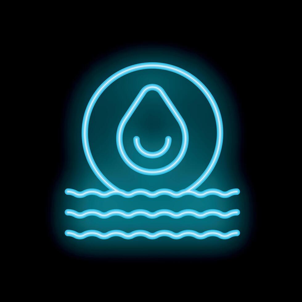 Blue neon icon of a happy water drop rising from the sea vector