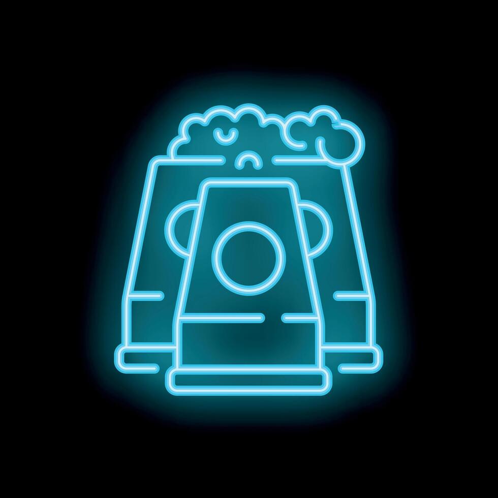Neon sign illustration of three coffee bean bags with valve for conservation on black background vector