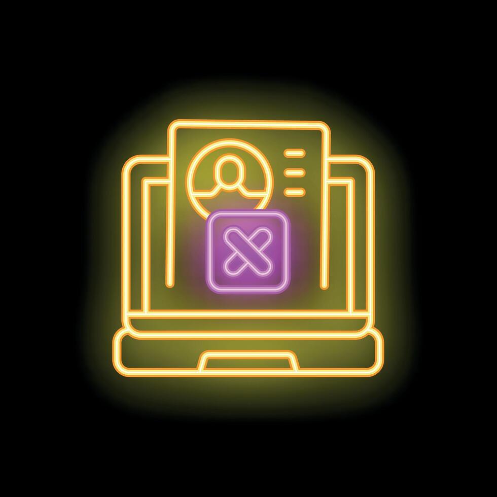 Neon icon of account suspension showing profile removal from website vector