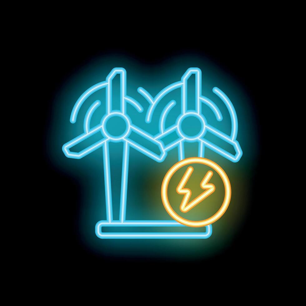 Neon icon of wind turbines generating electricity vector