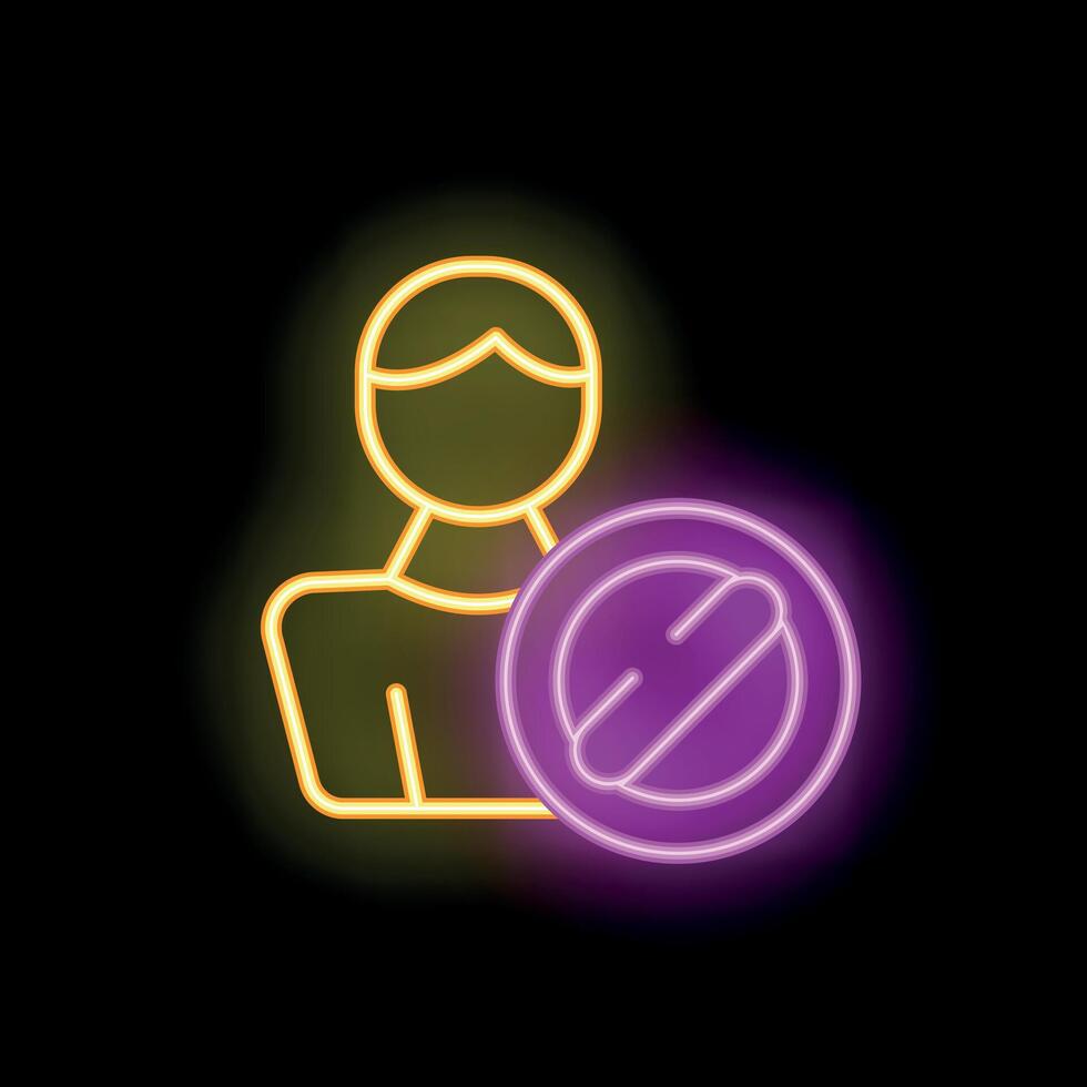 Neon icon of person being cancelled with a slash through it vector