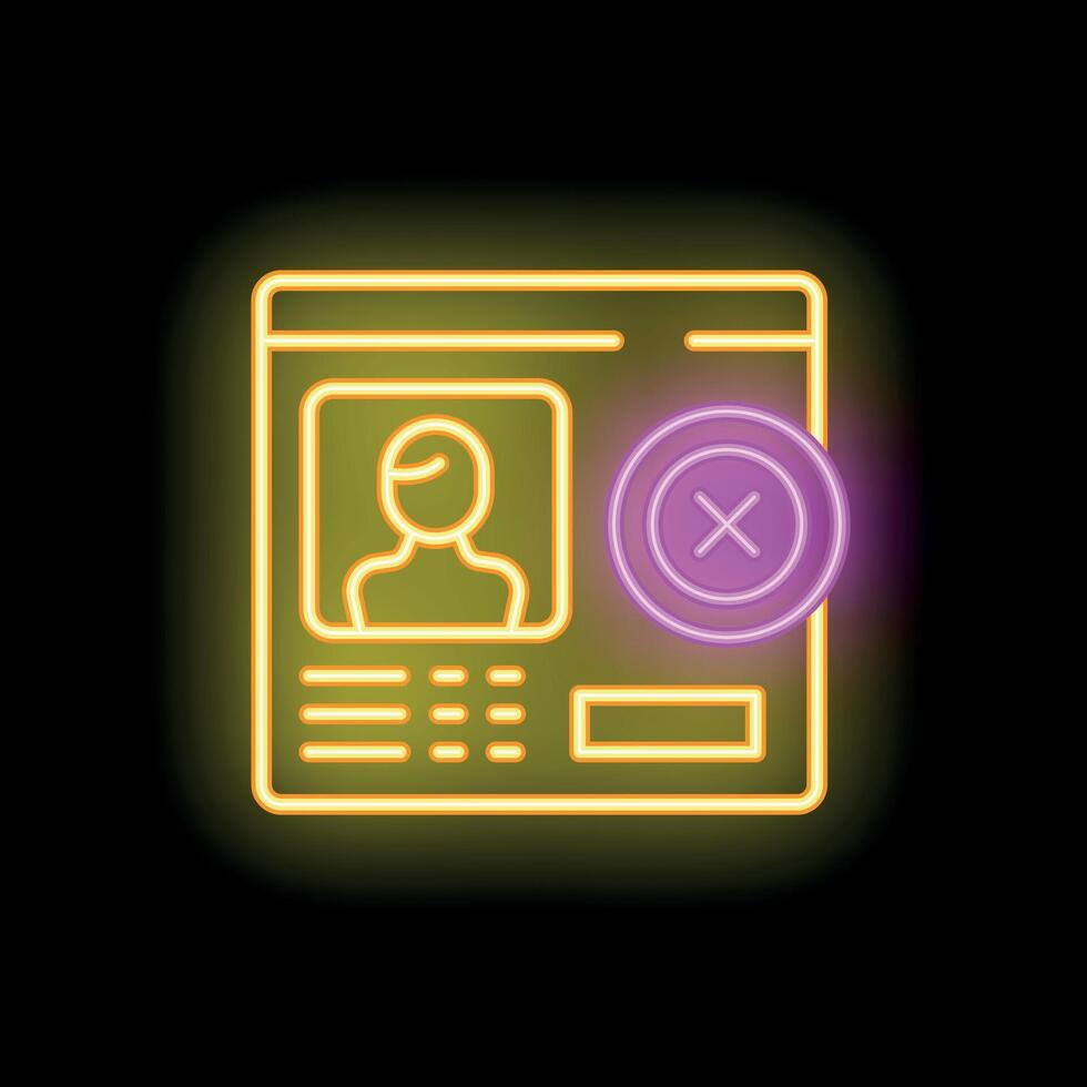 Neon sign showing website deleting user profile with delete button vector