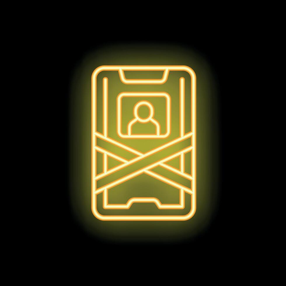 Yellow neon smartphone showing digital detox with tape covering screen vector