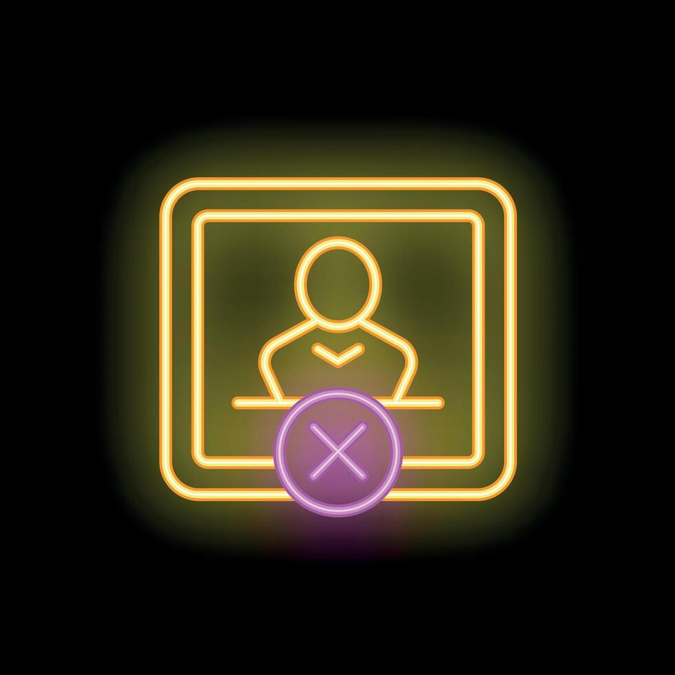 Neon sign depicting removing user profile with cross sign on black background vector