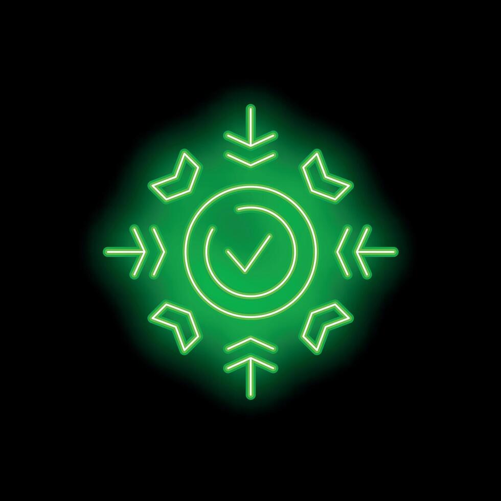 Neon green checkmark with arrows pointing in different directions vector
