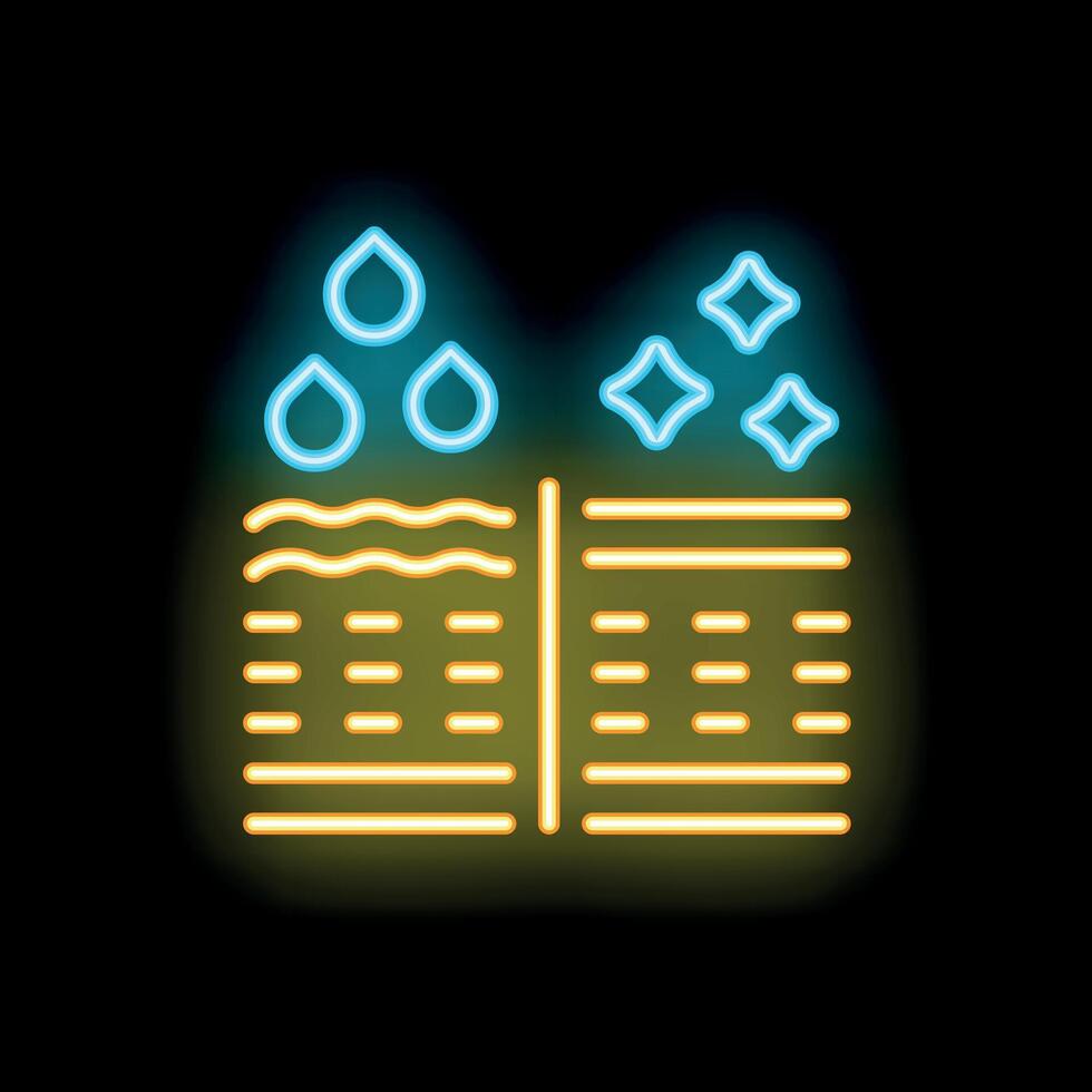 Neon icon of water absorbing fabric symbolizing cleanliness vector