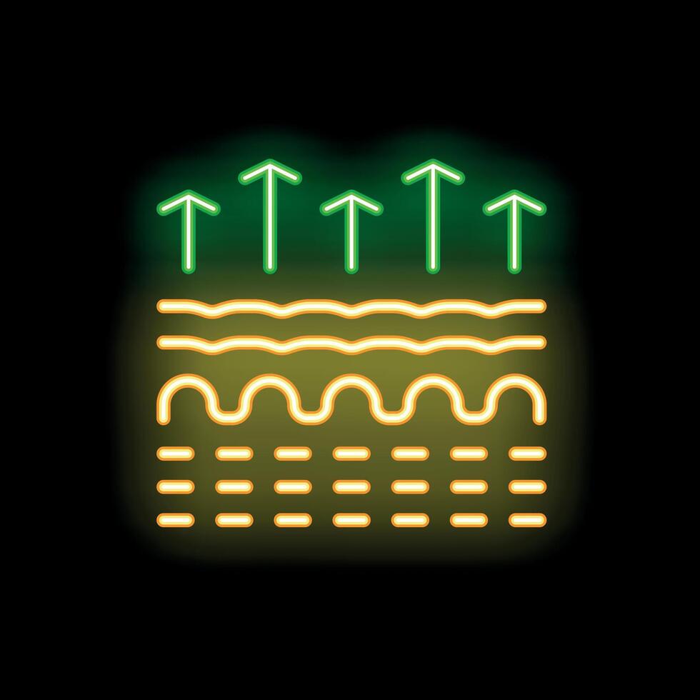 Neon green and yellow soil layers icon on black background vector
