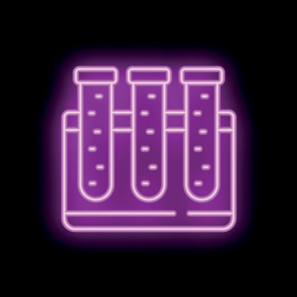 Neon icon of test tubes representing chemical experiments and scientific research vector