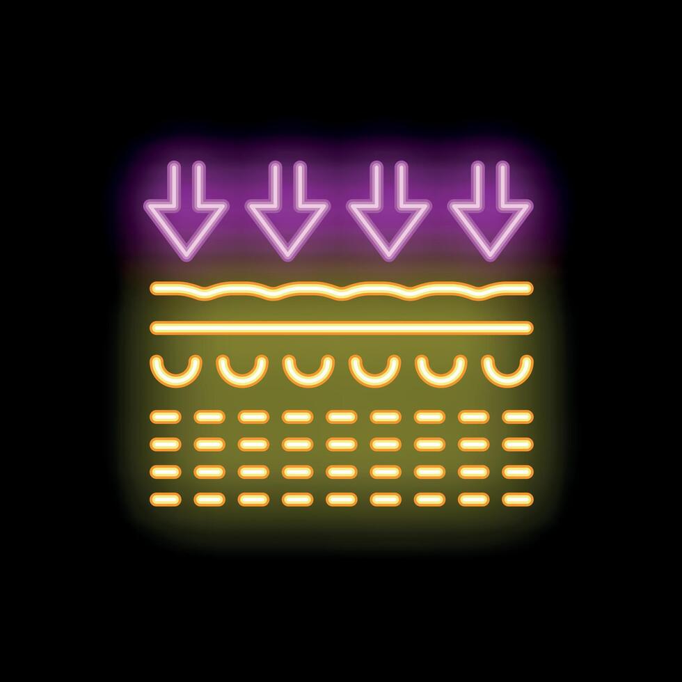 Neon icon of skin layers being infiltrated with product vector