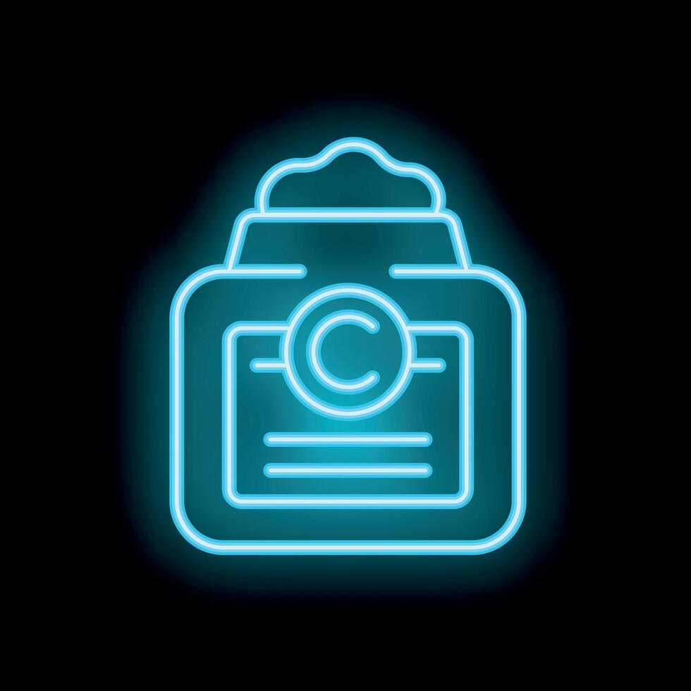 Neon copyright symbol glowing on black background vector