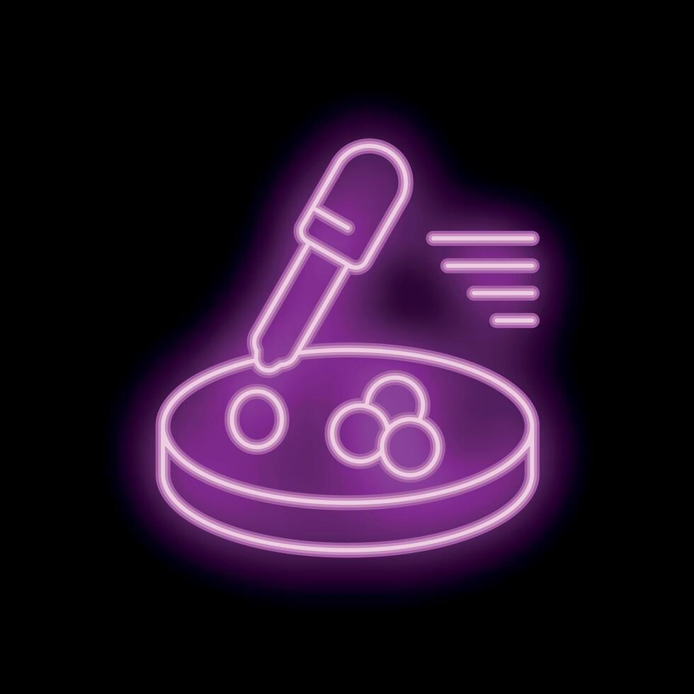 Pipette dropping liquid on petri dish neon sign vector