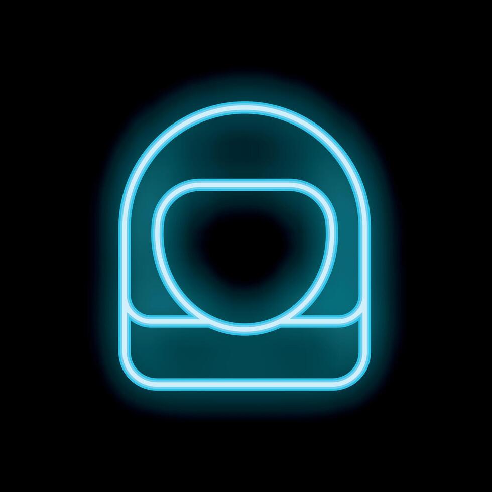 Neon blue astronaut helmet icon glowing on black background vector