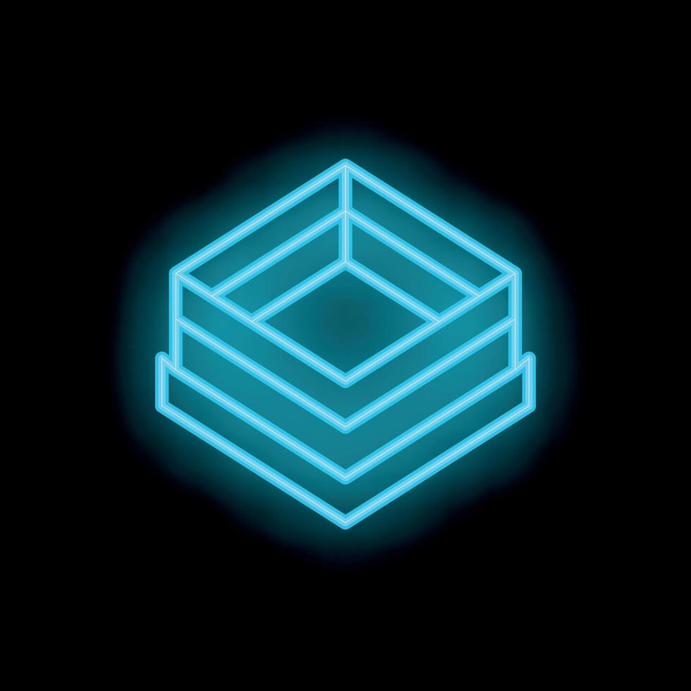 Neon blue open cube glowing on black background vector