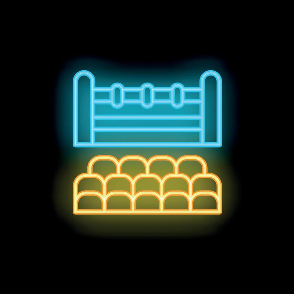 Neon boxing ring icon with audience waiting for the match to begin vector