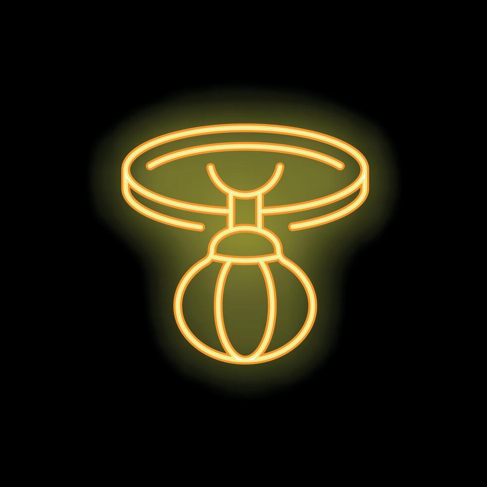 Neon icon of a round ceiling lamp hanging from ceiling vector