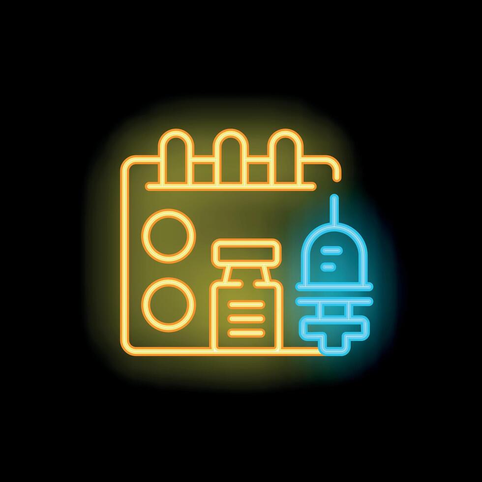 Neon icon of vaccination schedule with syringe and medical vial on calendar vector