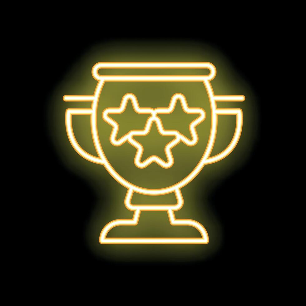 Neon icon of a trophy cup with three stars representing success, achievement, and winning vector